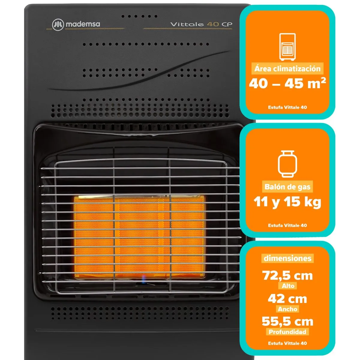 Estufa a gas Mademsa 11-15 kg Vittale 40 - Imagen 2