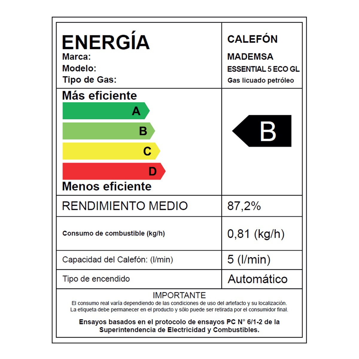 Calefont Gas Licuado 5 litros Tiro Natural Essential Eco Ionizado - Mademsa - Imagen 8