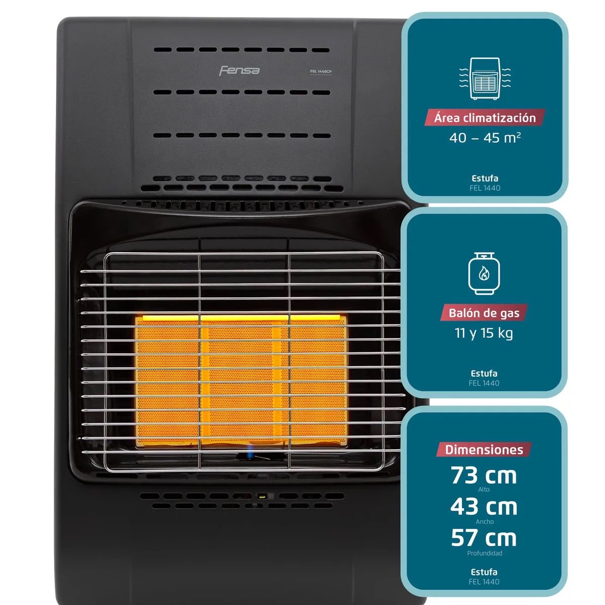 Estufa a Gas Fensa 11-15Kg 4Kw con 3 Niveles de Potencia FEL 1440 - Imagen 2