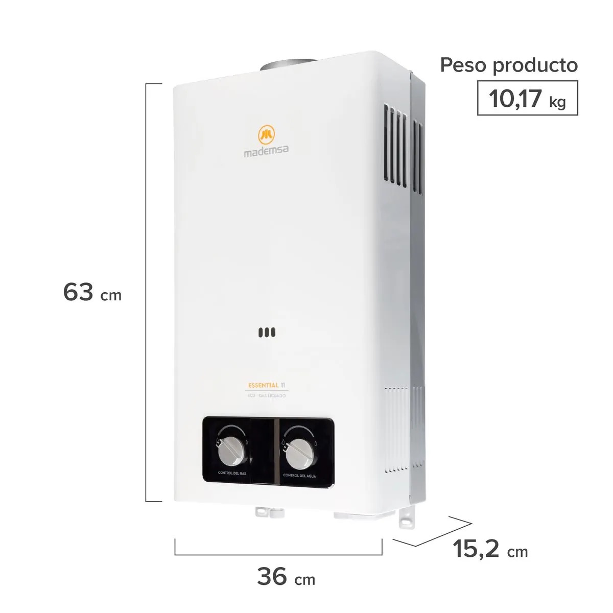 Calefont Gas Licuado 11 Litros Tiro Natural Essential Eco Ionizado - Mademsa - Imagen 3