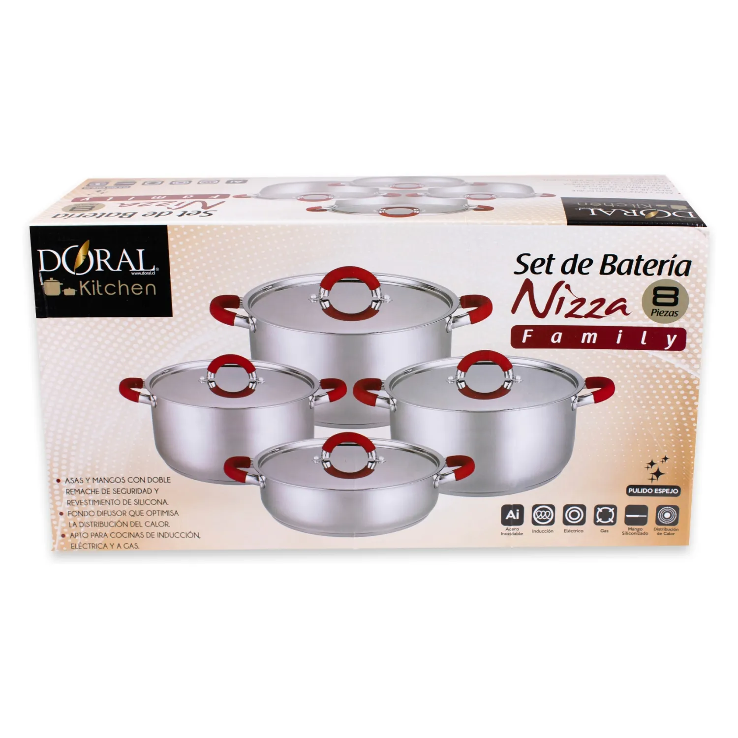 Batería de Cocina Acero Inoxidable Nizza 8 Piezas Doral - Imagen 2