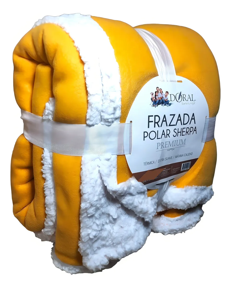 Frazada Polar Sherpa Premium King 2,5 Plazas Doral Color Mostaza