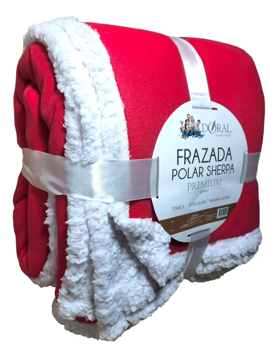 Frazada Polar Sherpa Premium King 2,5 Plazas Doral Color Rojo